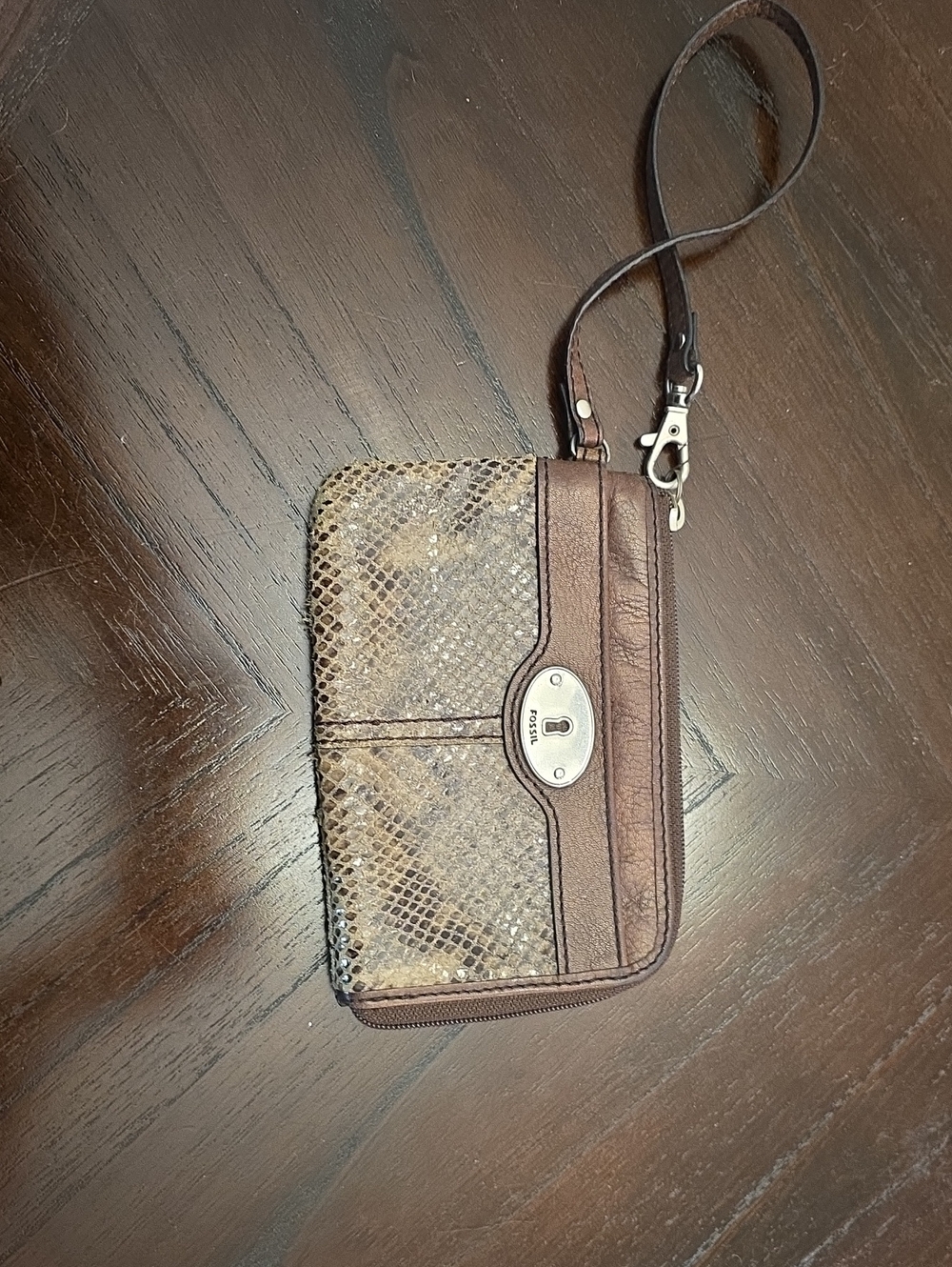 Fossil Brown Snake-Print Wristlet Wallet